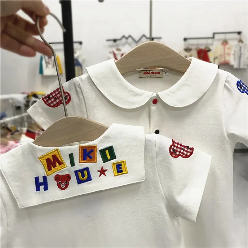 Summer New Japanese Cotton Children's Short Sleeve T-shirt Colorful Embroidery Small Polo Collar Academy Style T-shirt Top