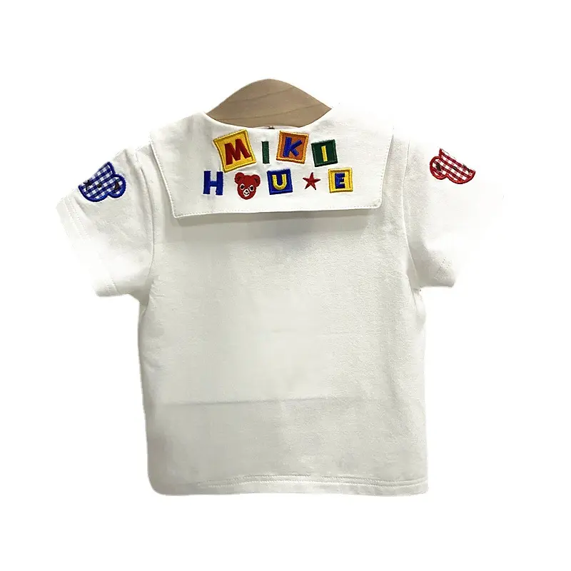 Summer New Japanese Cotton Children's Short Sleeve T-shirt Colorful Embroidery Small Polo Collar Academy Style T-shirt Top