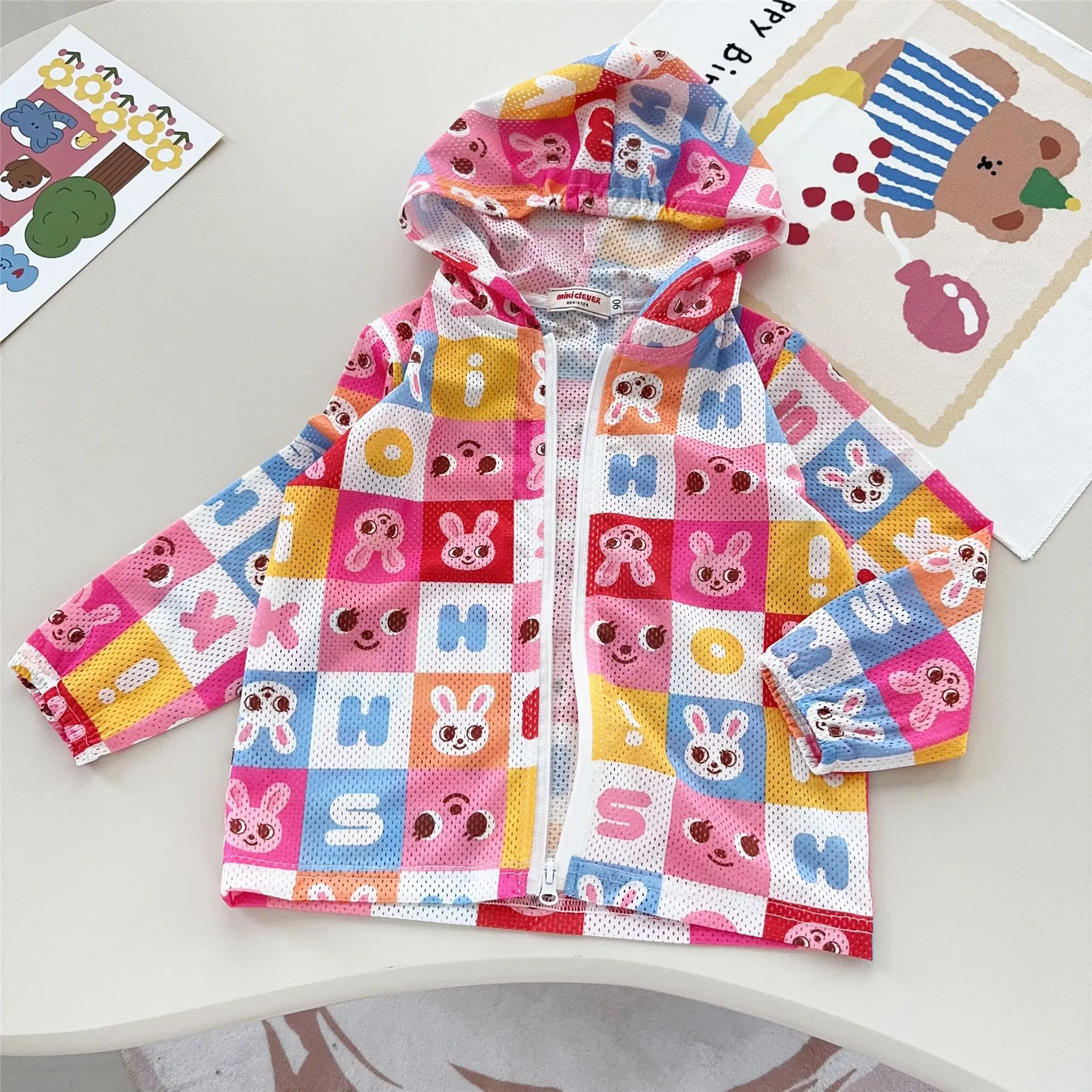 Children's Sunscreen Clothing 2025 Summer New Style Japanese Cute Hooded Cartoon Little Bear Rabbit Mesh Breathable Coat