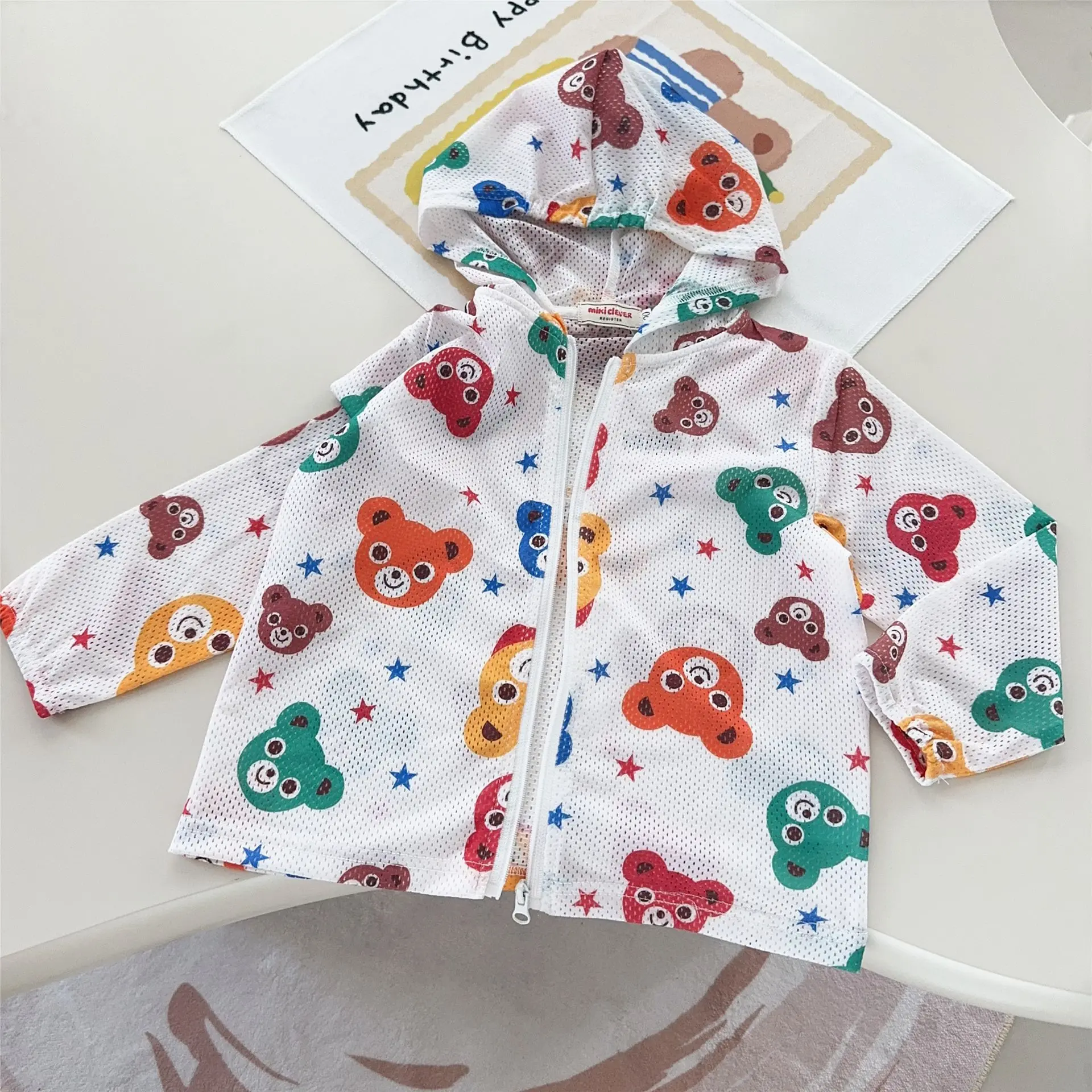 Children's Sunscreen Clothing 2025 Summer New Style Japanese Cute Hooded Cartoon Little Bear Rabbit Mesh Breathable Coat