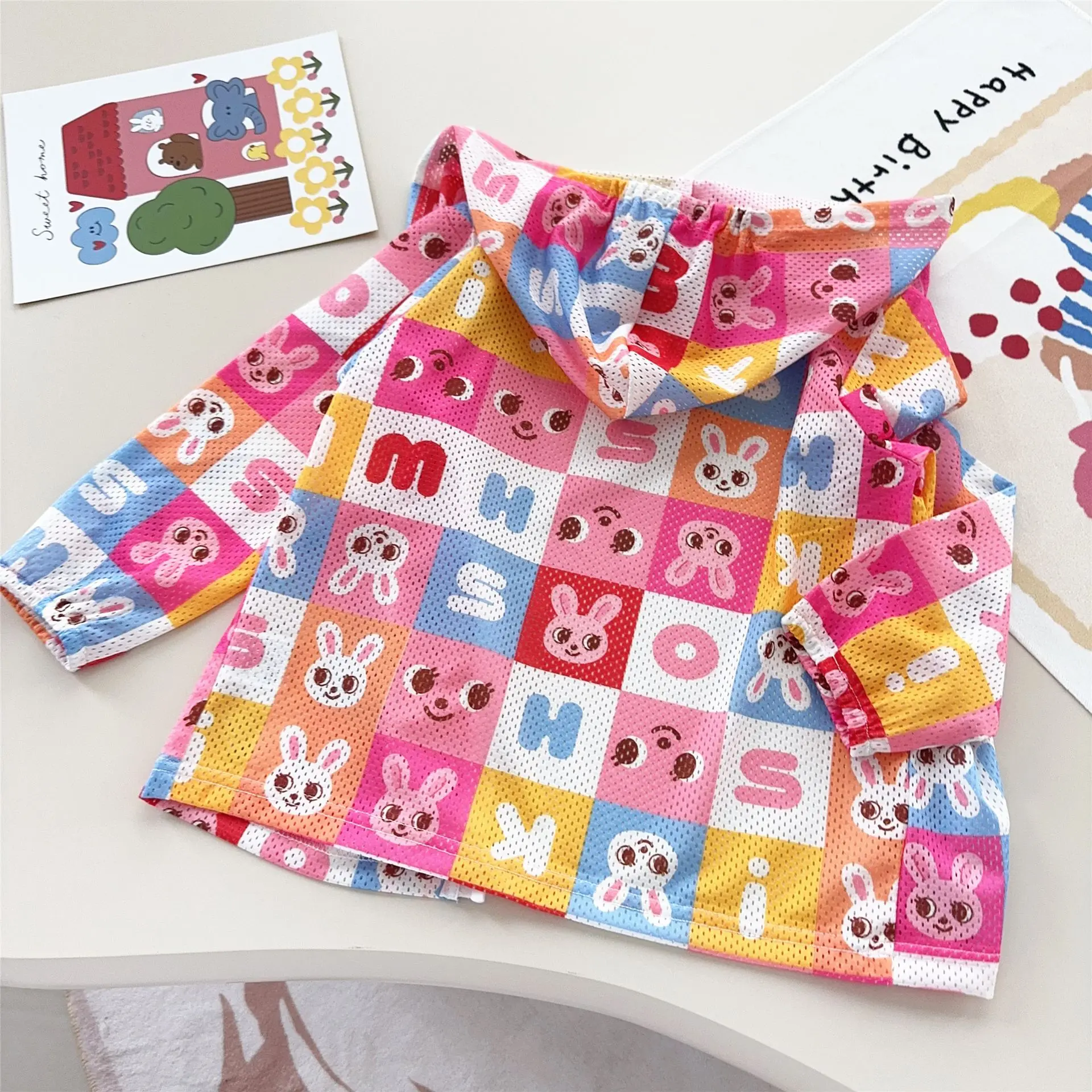 Children's Sunscreen Clothing 2025 Summer New Style Japanese Cute Hooded Cartoon Little Bear Rabbit Mesh Breathable Coat