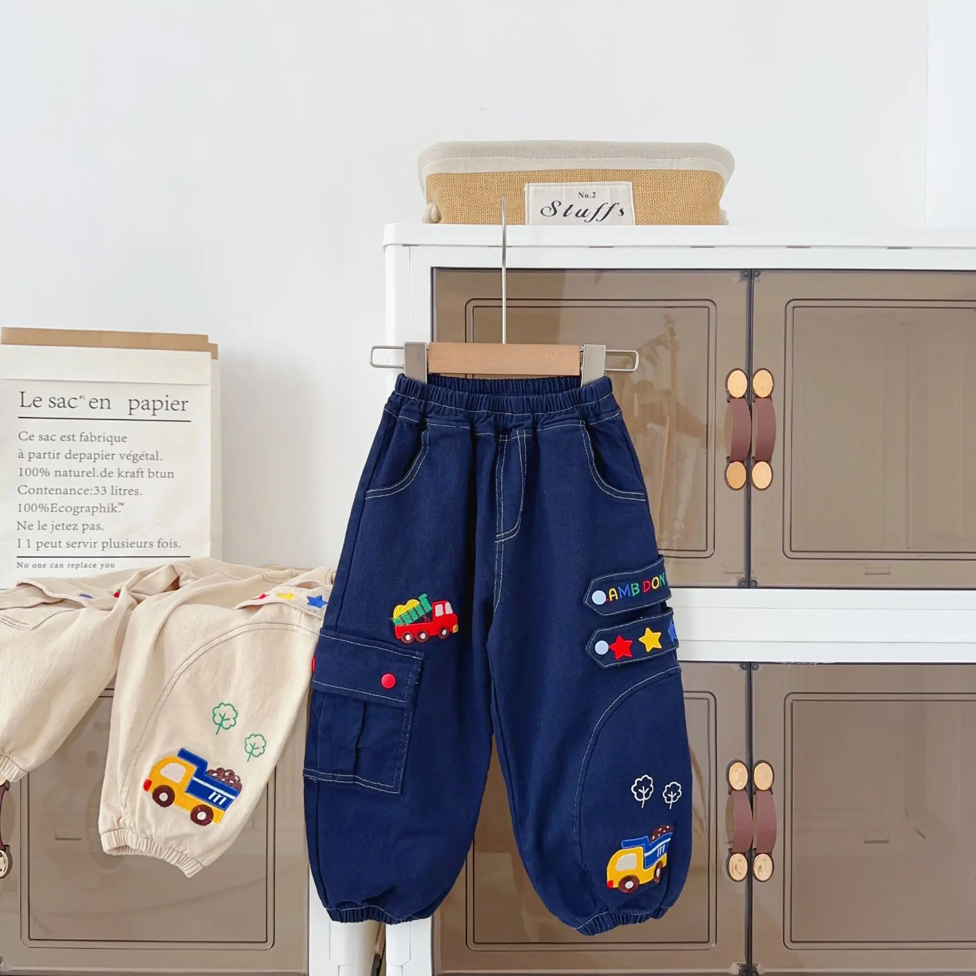 2025 Children's Cartoon Cotton Pants Woven Cartoon Embroidery Children's Pants Men's and Women's Baby Casual Pants