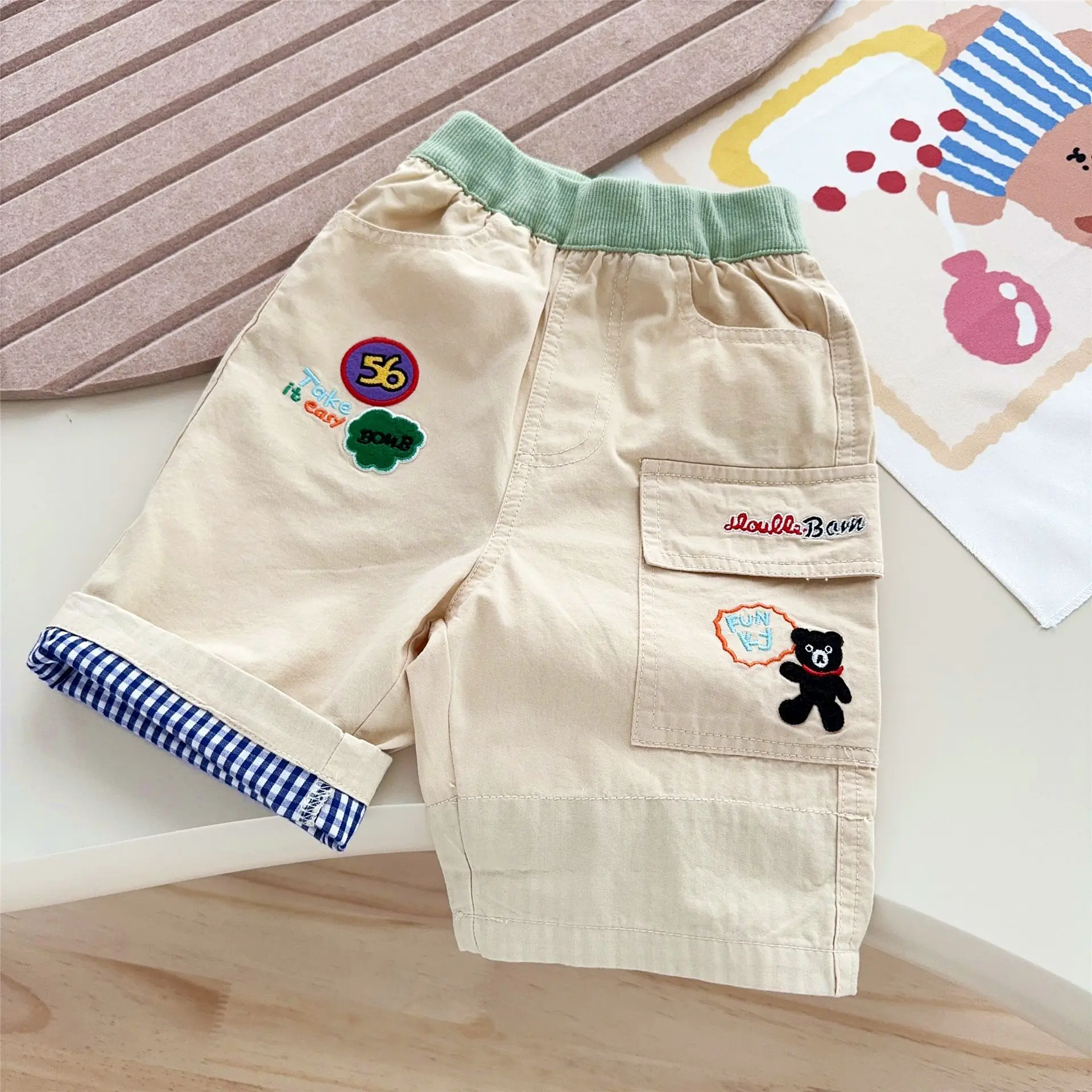 2025 Japanese Children's Summer Clothing New Stickers Embroidered And Washed Cotton Five Or Six Cent Casual Shorts