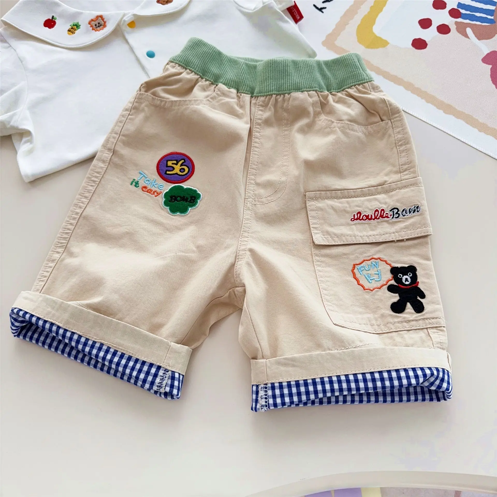2025 Japanese Children's Summer Clothing New Stickers Embroidered And Washed Cotton Five Or Six Cent Casual Shorts