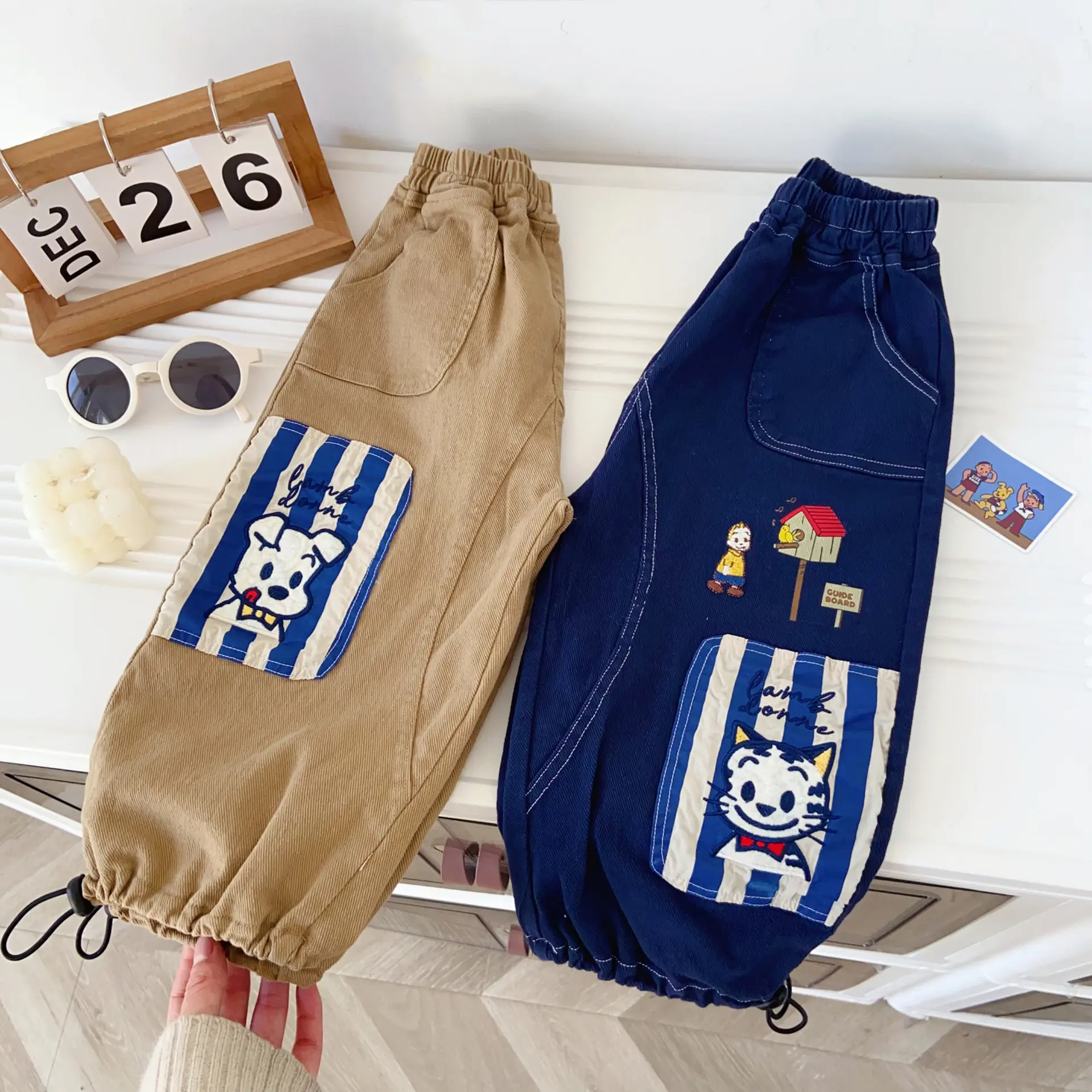 Children's Woven Casual Work Pants Children's Pants Woven Embroidered Long Pants For Boys And Girls Casual Pants