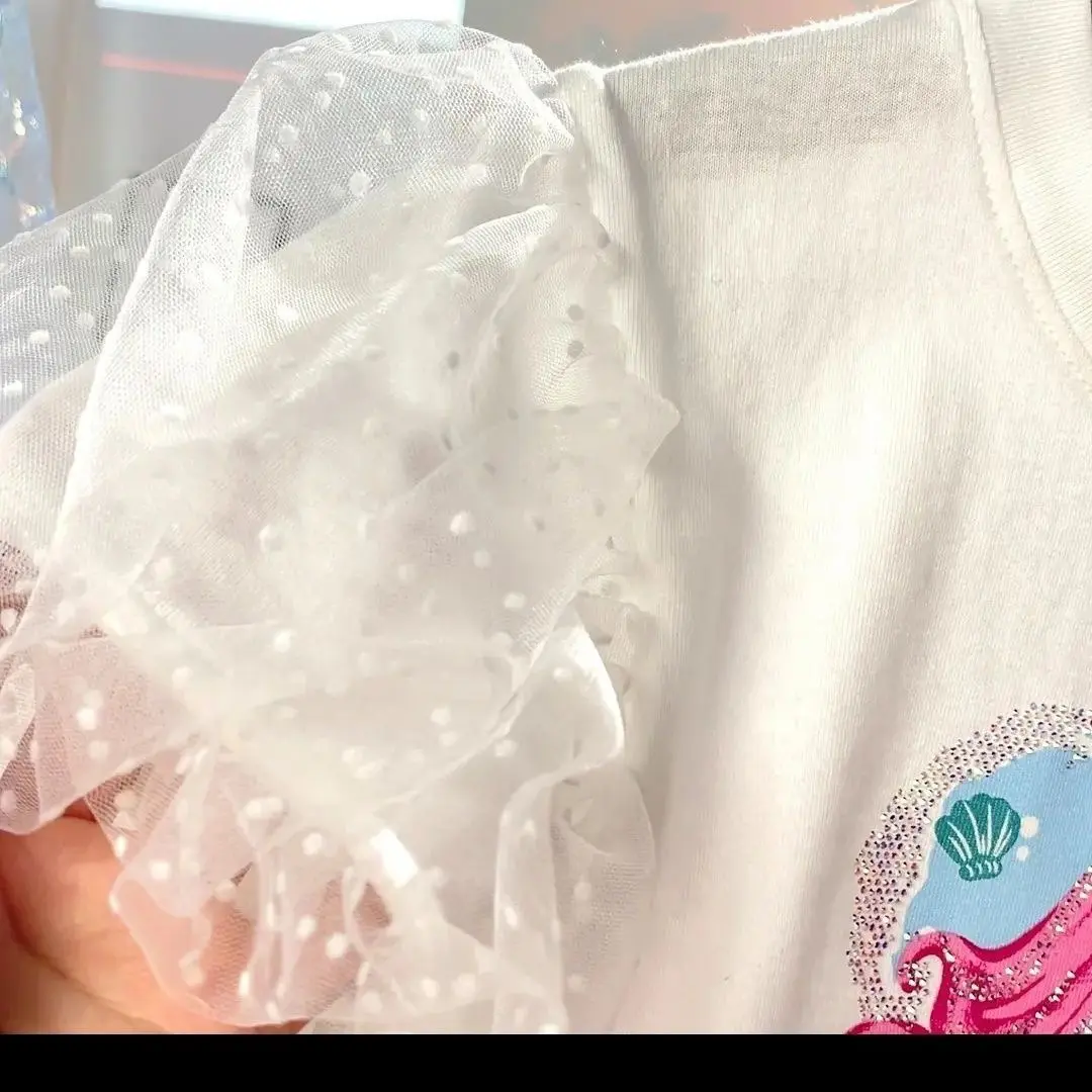 2025 New Girls' T-shirt Short Sleeve Spring/Summer Children's Clothing New Style Super Western Glitter Fish Tail Skirt