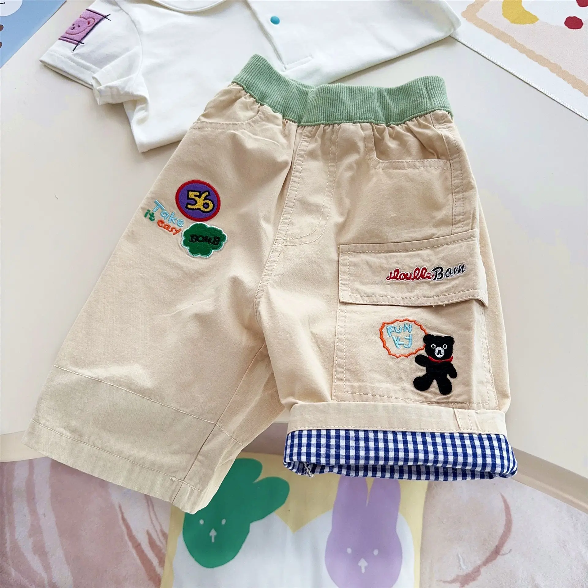 2025 Japanese Children's Summer Clothing New Stickers Embroidered And Washed Cotton Five Or Six Cent Casual Shorts