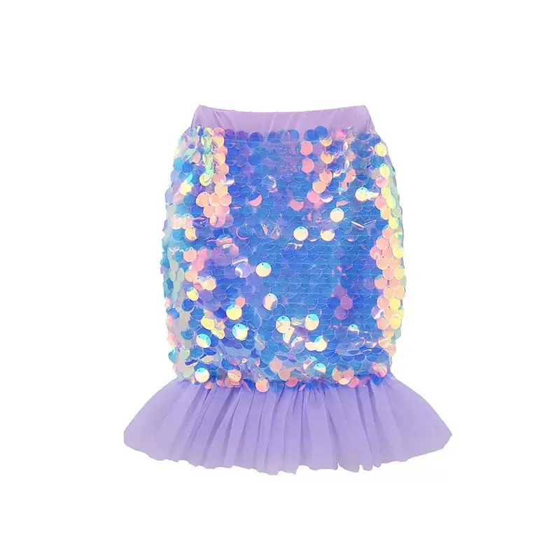 2025 New Girls' T-shirt Short Sleeve Spring/Summer Children's Clothing New Style Super Western Glitter Fish Tail Skirt