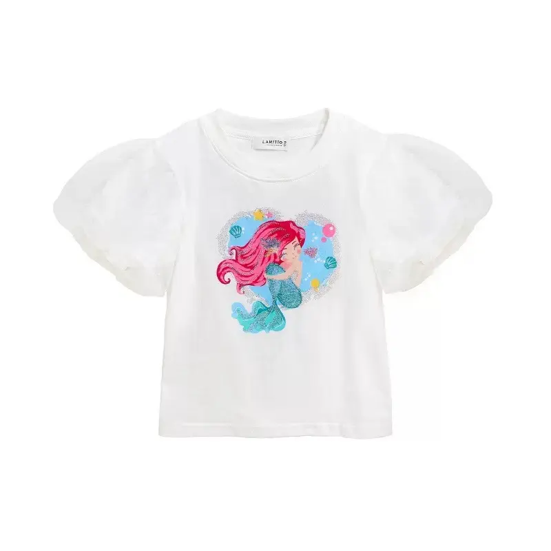2025 New Girls' T-shirt Short Sleeve Spring/Summer Children's Clothing New Style Super Western Glitter Fish Tail Skirt