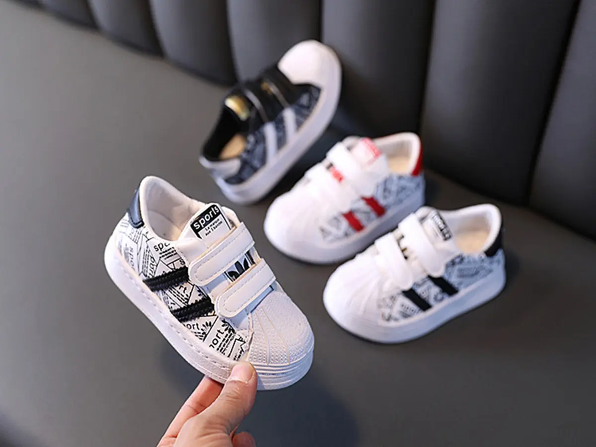 1-6T Baby Toddler Shoes Sneakers Sneakers Kids Sports Shoes  Artificial PU Breathable Non-slip Wear-resistant White Shoes
