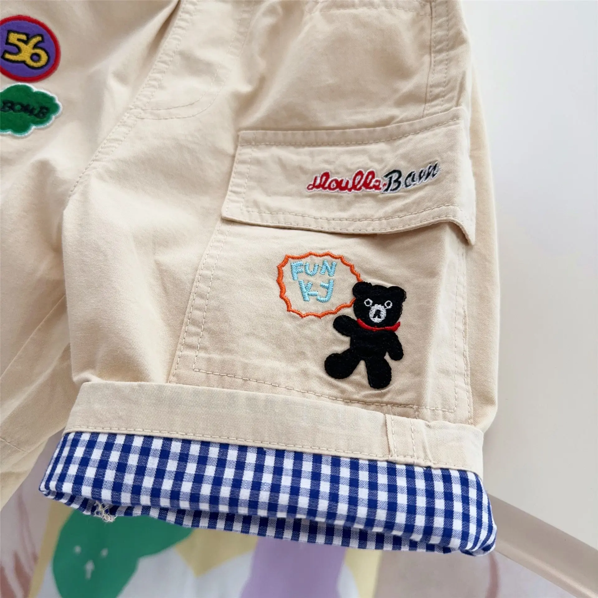 2025 Japanese Children's Summer Clothing New Stickers Embroidered And Washed Cotton Five Or Six Cent Casual Shorts