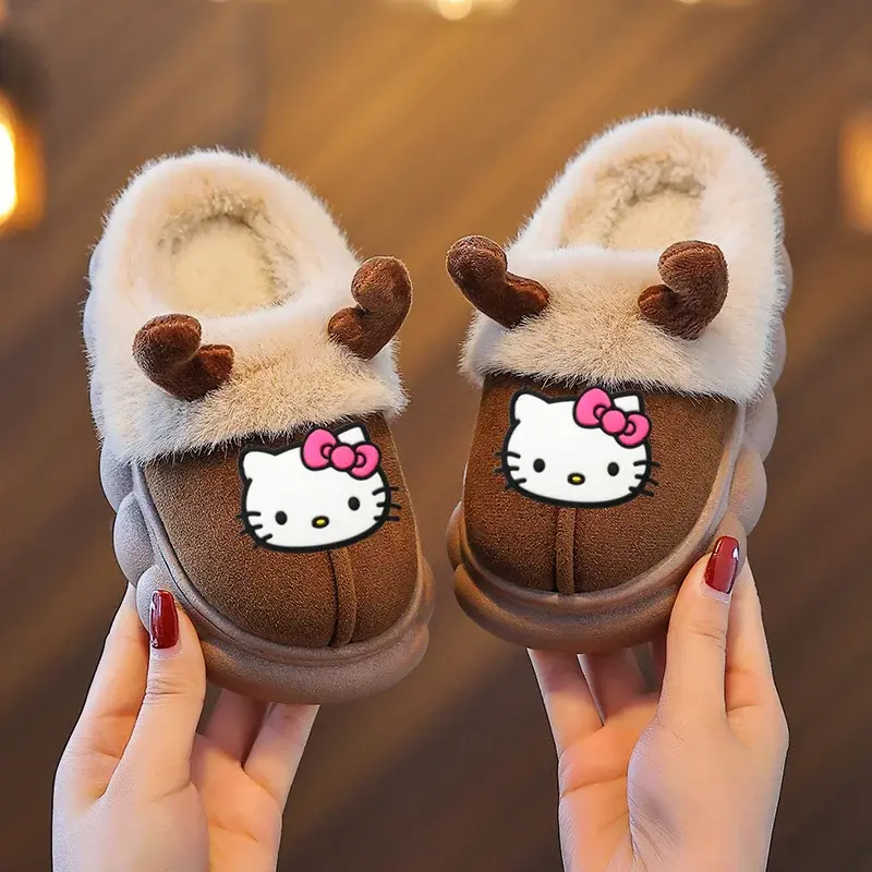 Sanrio hello kitty children otton shoes winter new cartoon warm non-slip slippers boys girls home outdoor baby fur casual shoes