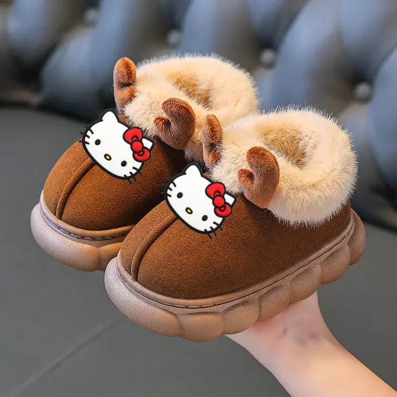 Sanrio hello kitty children otton shoes winter new cartoon warm non-slip slippers boys girls home outdoor baby fur casual shoes