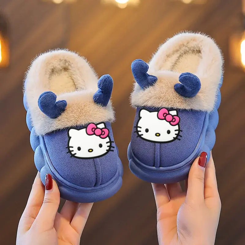 Sanrio hello kitty children otton shoes winter new cartoon warm non-slip slippers boys girls home outdoor baby fur casual shoes