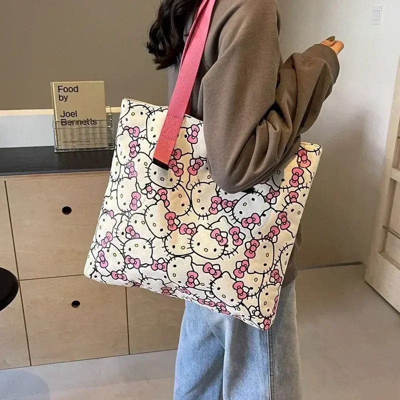 Sanrio hello kitty student women's large capacity handbag new cartoon shoulder bag girls tote shopping bag tutorial
