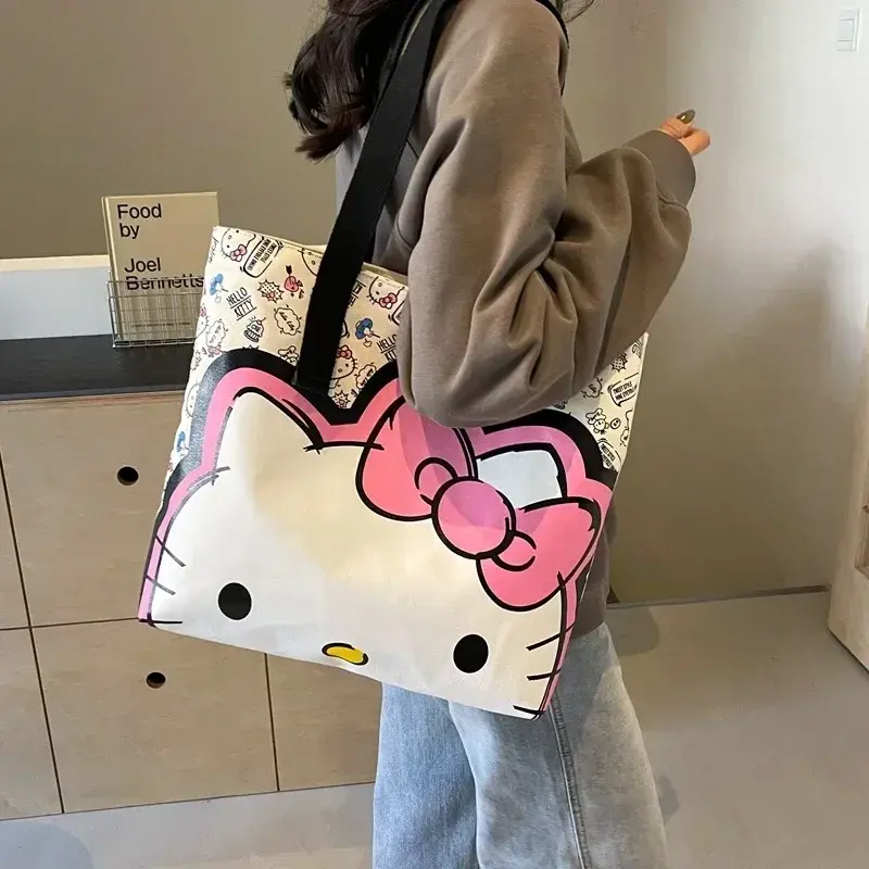 Sanrio hello kitty student women's large capacity handbag new cartoon shoulder bag girls tote shopping bag tutorial