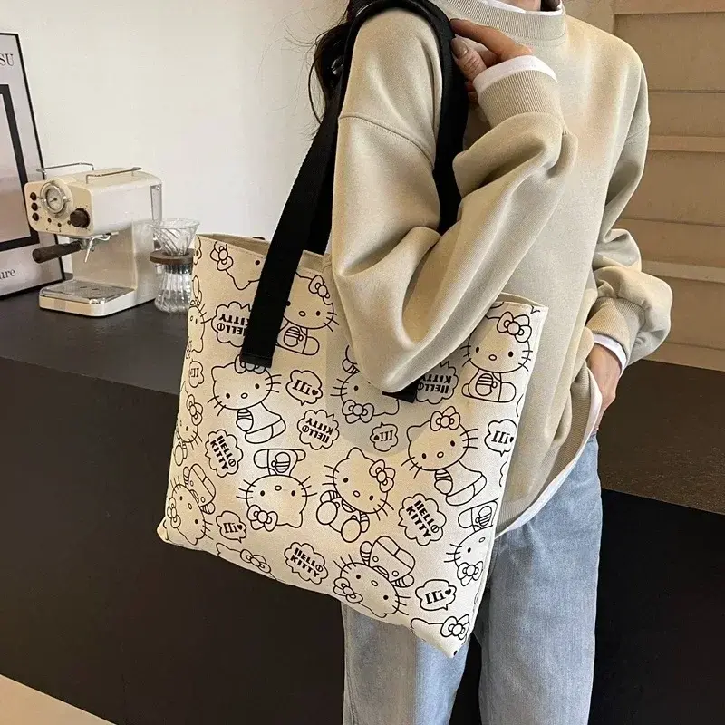 Sanrio hello kitty student women's large capacity handbag new cartoon shoulder bag girls tote shopping bag tutorial