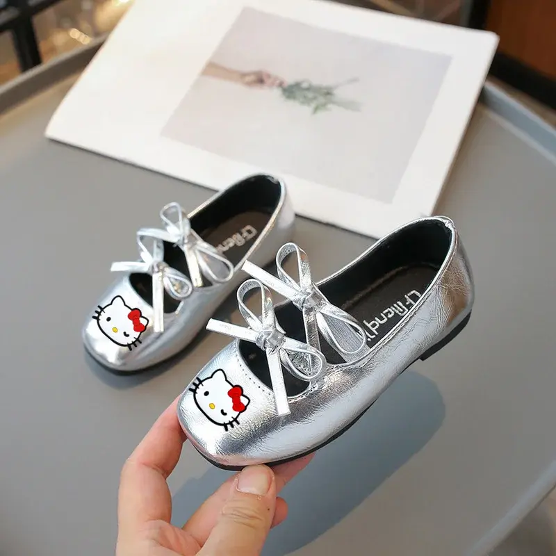 Sanrio girls bow princess Casual shoes baby leather shoes sandals hello kitty spring and summer children cartoon dance shoes
