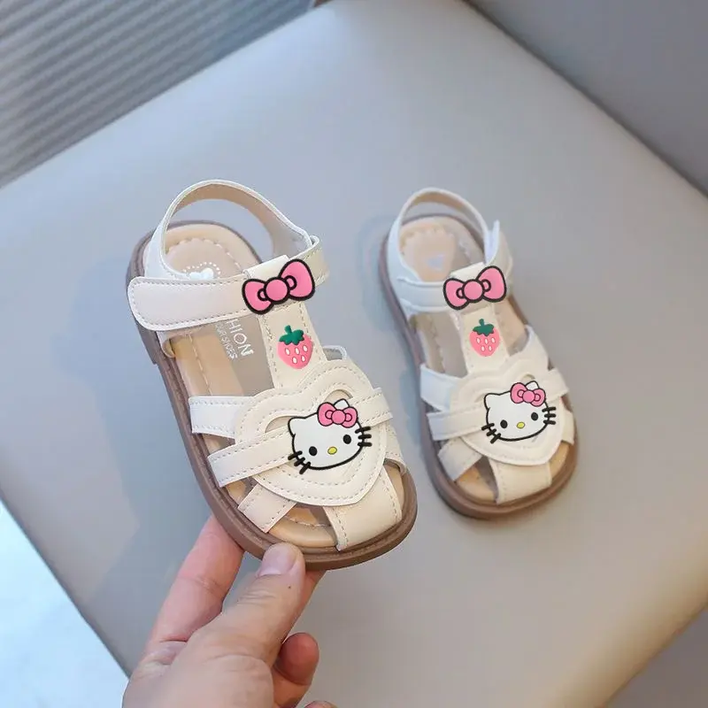 Sanrio new girls soft-soled Baotou Velcro slippers hello kitty summer baby cbeach shoes childrens sandals cartoon casual shoes