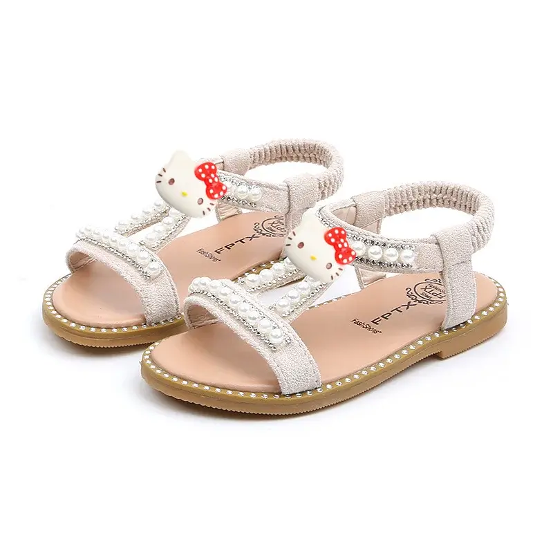 Sanrio summer new pearl sparkle diamond princess beach shoes hello kitty girls sandals gladiator shoes baby peep-toe slippers