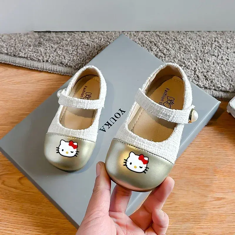Sanrio hello kitty children's fashion color-block leather shoes summer  small fragrance girls princess casual shoes sandals