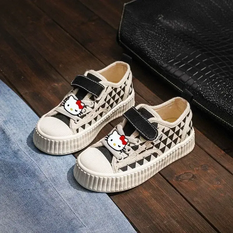 Sanrio hello kitty children Canvas Casual Shoes New Spring & Fall Boys Board Shoes Plaid Girls Student Sneakers