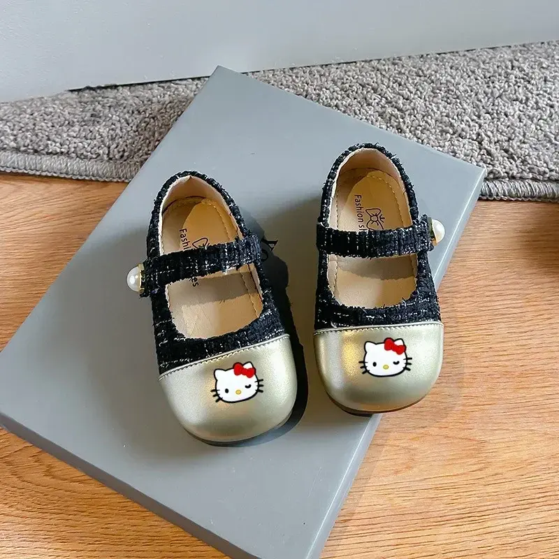 Sanrio hello kitty children's fashion color-block leather shoes summer  small fragrance girls princess casual shoes sandals
