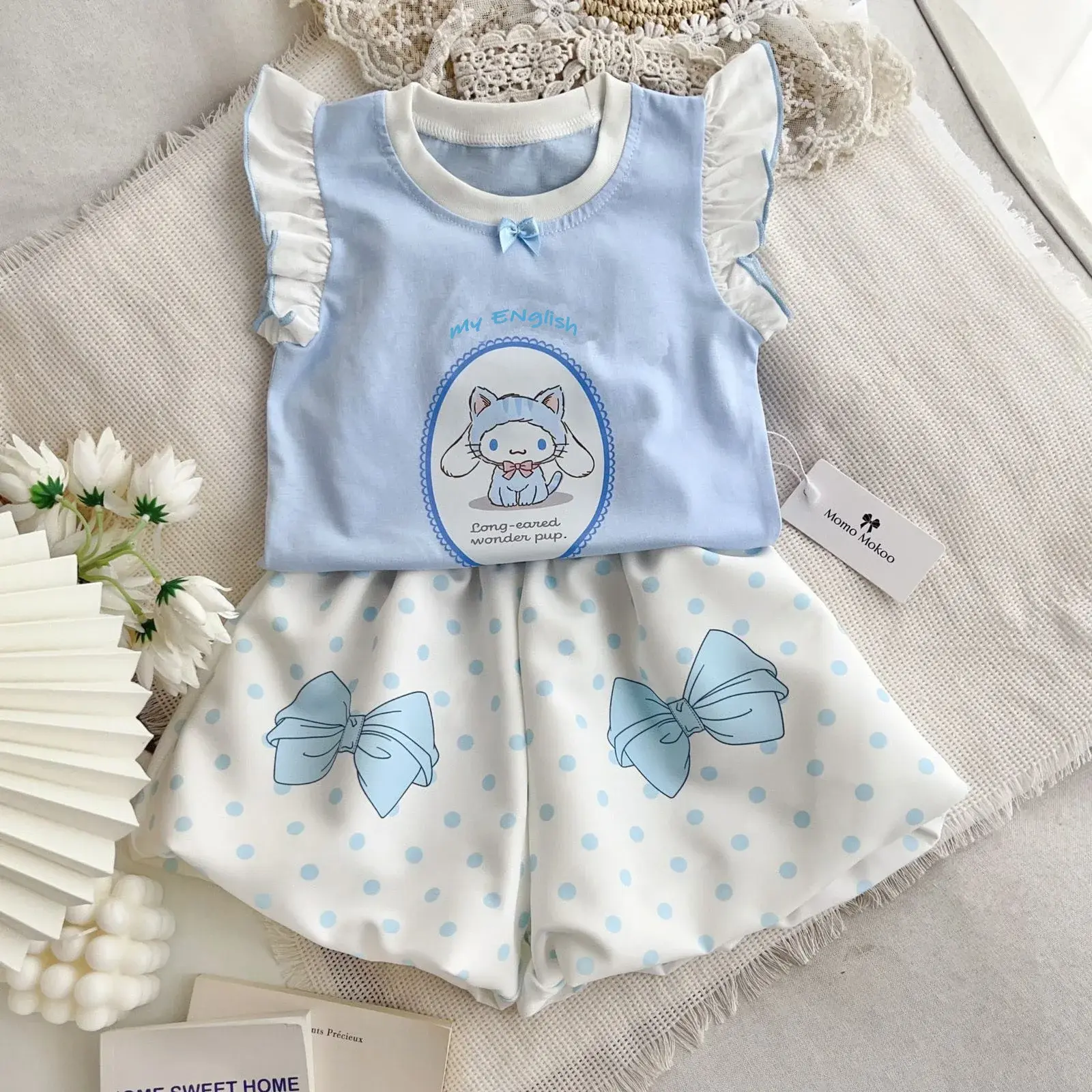 Sanrio hello kitty children shorts girls princess ruffle little fly sleeve vest T-shirt short sleeve cute bud shorts suit summer