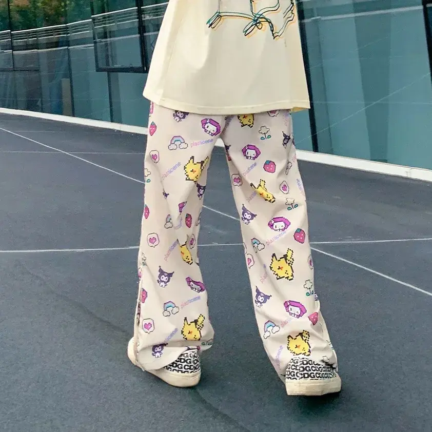 Sanrio hello kitty Spring and Autumn Home Pants Cartoon New Pajama Pants Girls kuromi Fashion Casual Pants Wear Outside