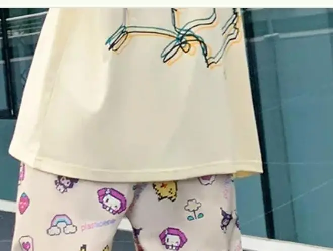 Sanrio hello kitty Spring and Autumn Home Pants Cartoon New Pajama Pants Girls kuromi Fashion Casual Pants Wear Outside