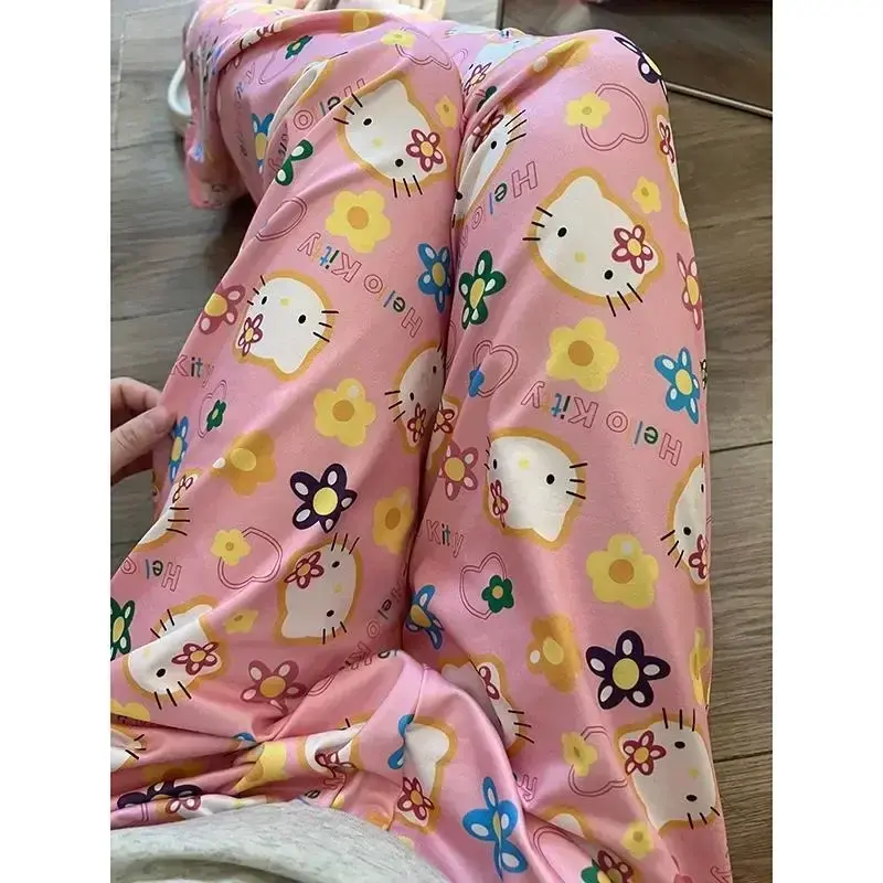 Sanrio hello kitty Spring and Autumn Home Pants Cartoon New Pajama Pants Girls kuromi Fashion Casual Pants Wear Outside