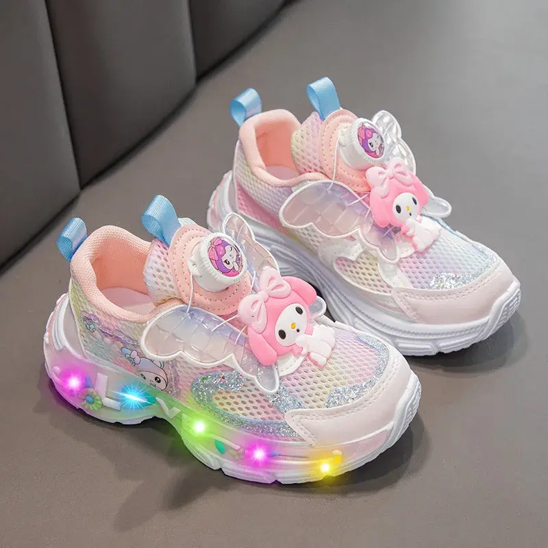 Sanrio Melody Spring/Summer sports Shoes Swivel Button Casual Shoes hello kitty Kids Running Shoes Girl Mesh Breathable Sneakers