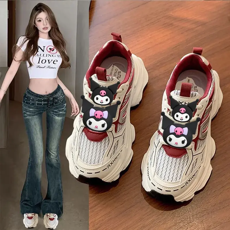 Sanrio hello kitty kuromi new spring summer running shoes platform mesh breathable casual shoes women heightening sneakers
