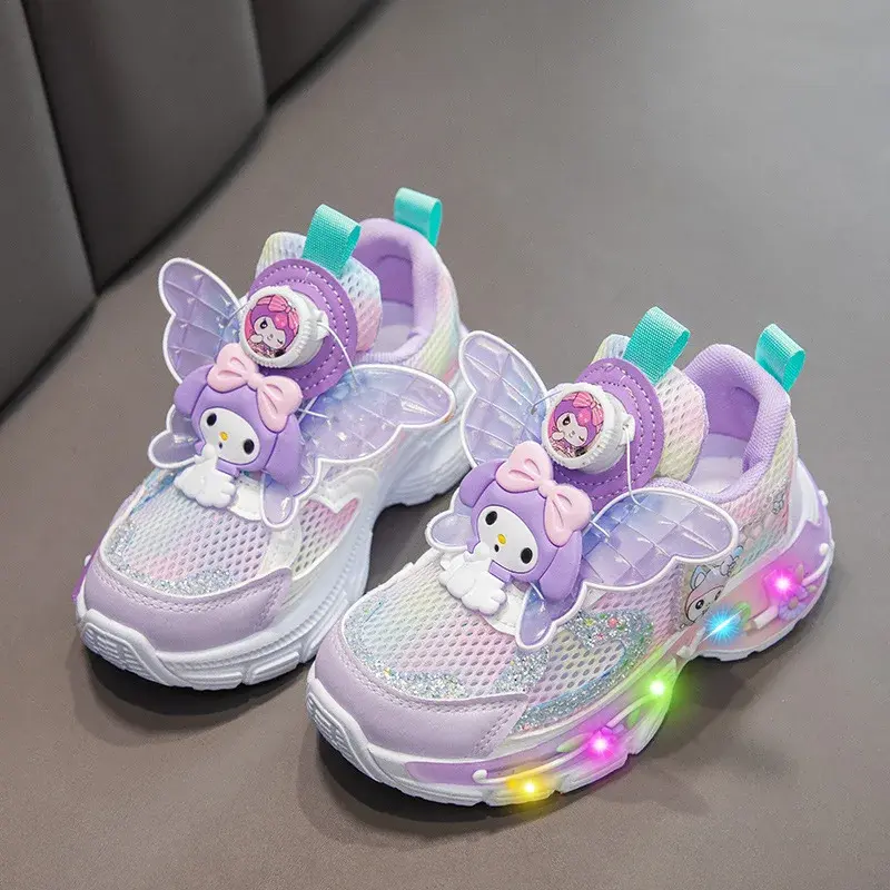 Sanrio Melody Spring/Summer sports Shoes Swivel Button Casual Shoes hello kitty Kids Running Shoes Girl Mesh Breathable Sneakers