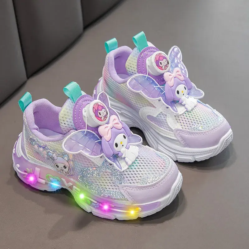 Sanrio Melody Spring/Summer sports Shoes Swivel Button Casual Shoes hello kitty Kids Running Shoes Girl Mesh Breathable Sneakers