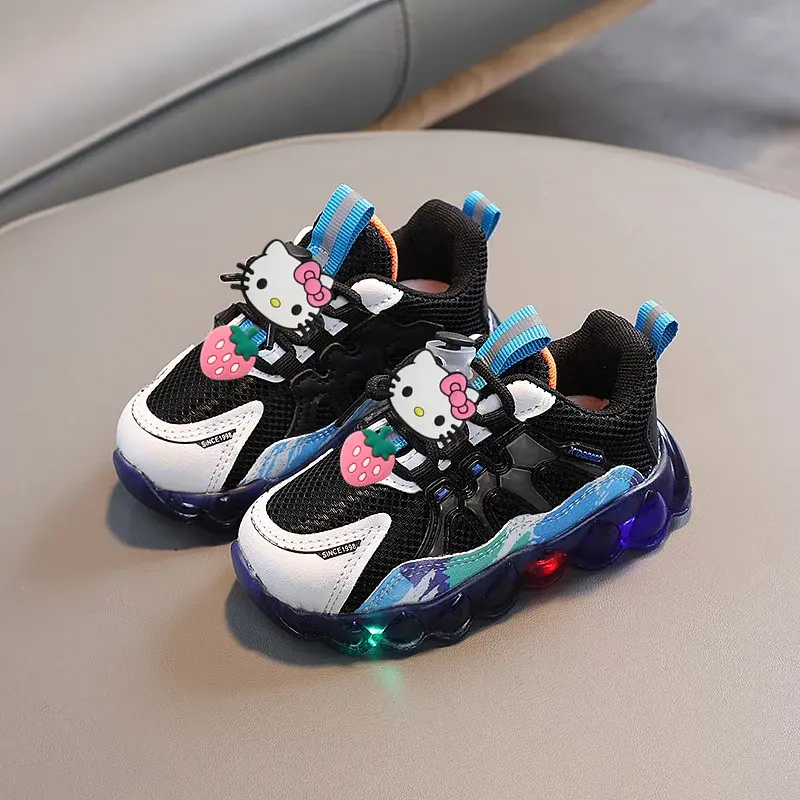 summer Girls Mesh Toddler Shoes Baby Kids cute Casual Shoes Sanrio hello kitty Spring Fall Boys LED Flashing Breathable Sneakers