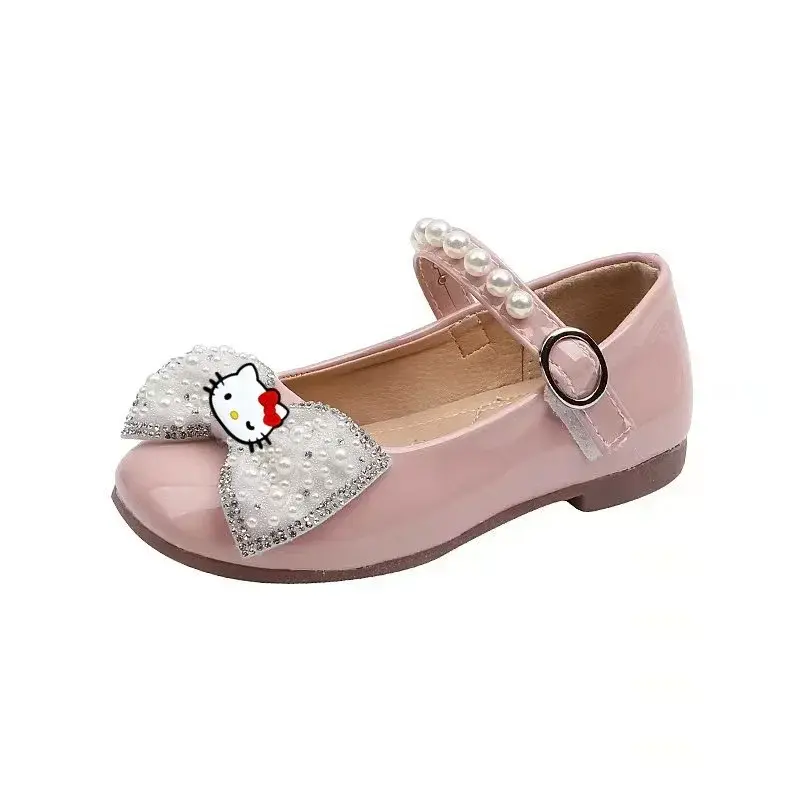 Sanrio hello kitty girls sandals flat shallow princess shoes spring and summer new soft soles pearl bow performance dance shoes