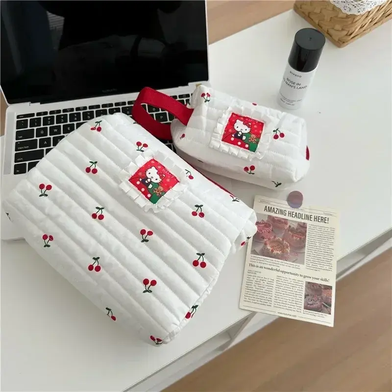 student stationery pencil case travel washing bag handbag Sanrio hello kitty cherry cosmetic bag large capacity Y2K storage bag