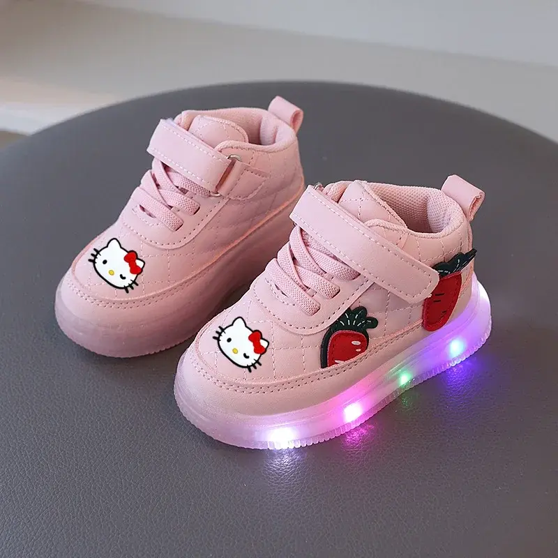 Sanrio children sports shoes girl boy casual board shoes hello kitty new pu cartoon casual shoes with lights LED  Sneakers