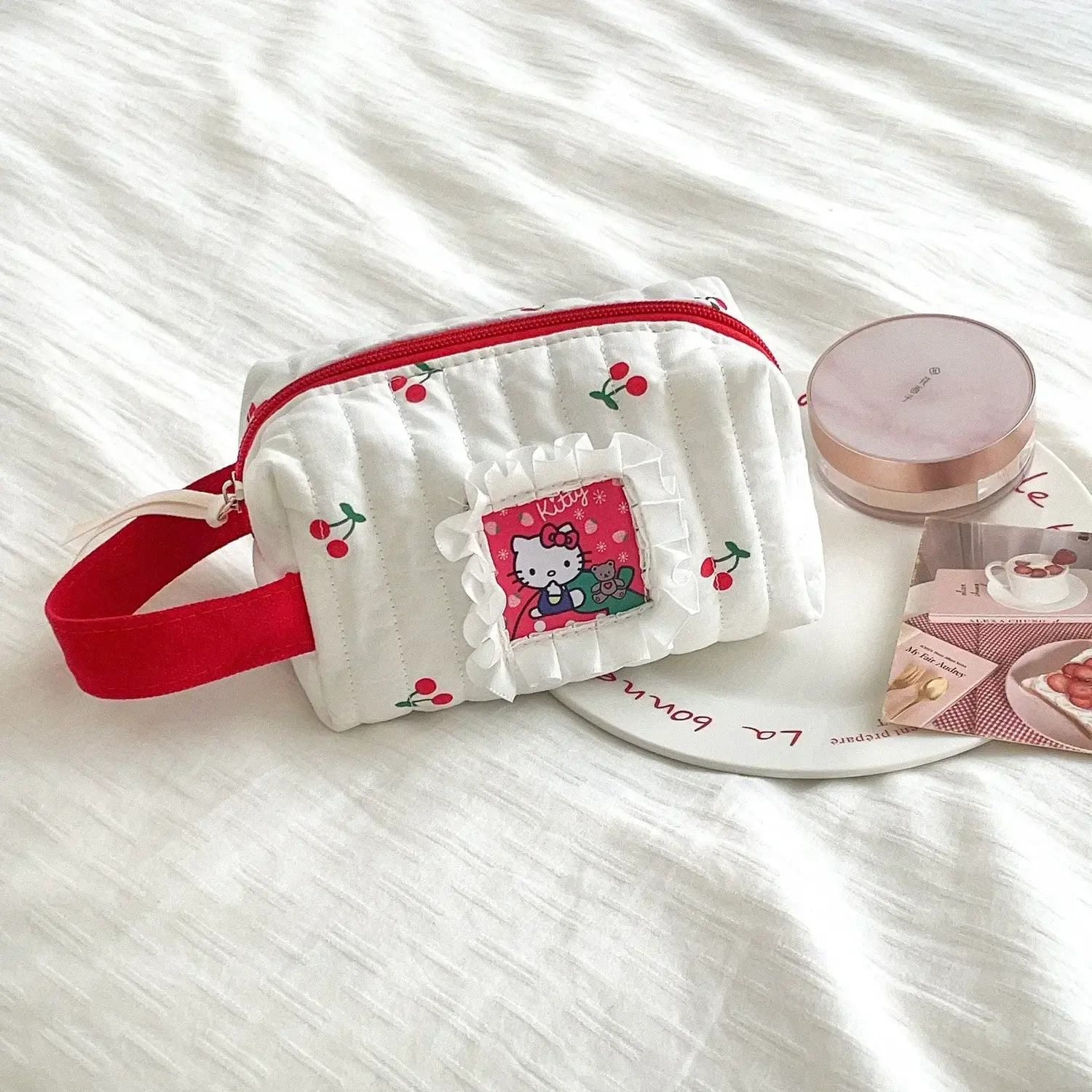 student stationery pencil case travel washing bag handbag Sanrio hello kitty cherry cosmetic bag large capacity Y2K storage bag