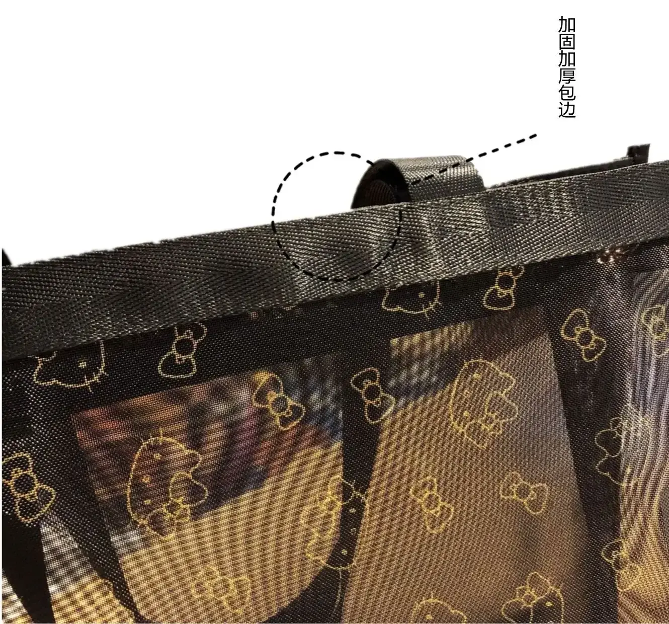 sanrio hello kitty arge capacity handbbag mesh women girl shoulder bag transparent tote gym Beach storage bag