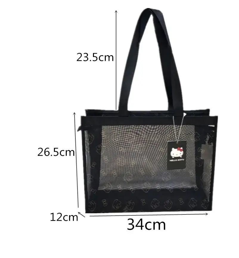sanrio hello kitty arge capacity handbbag mesh women girl shoulder bag transparent tote gym Beach storage bag