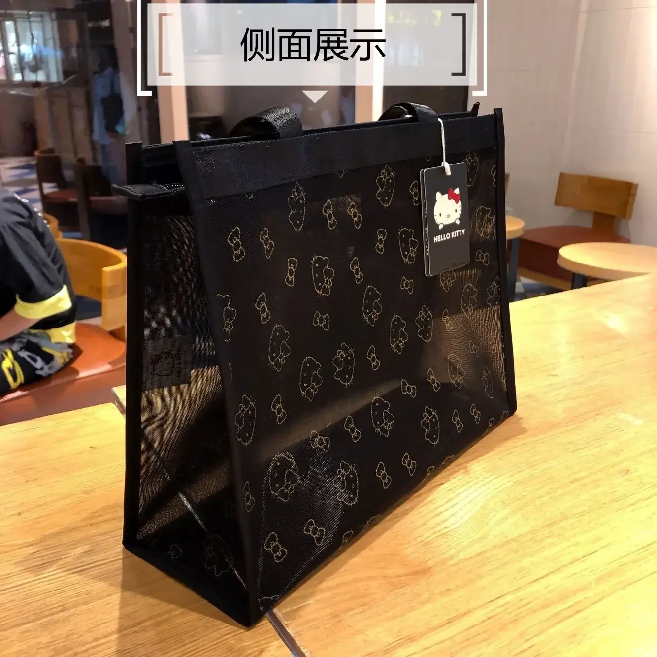 sanrio hello kitty arge capacity handbbag mesh women girl shoulder bag transparent tote gym Beach storage bag