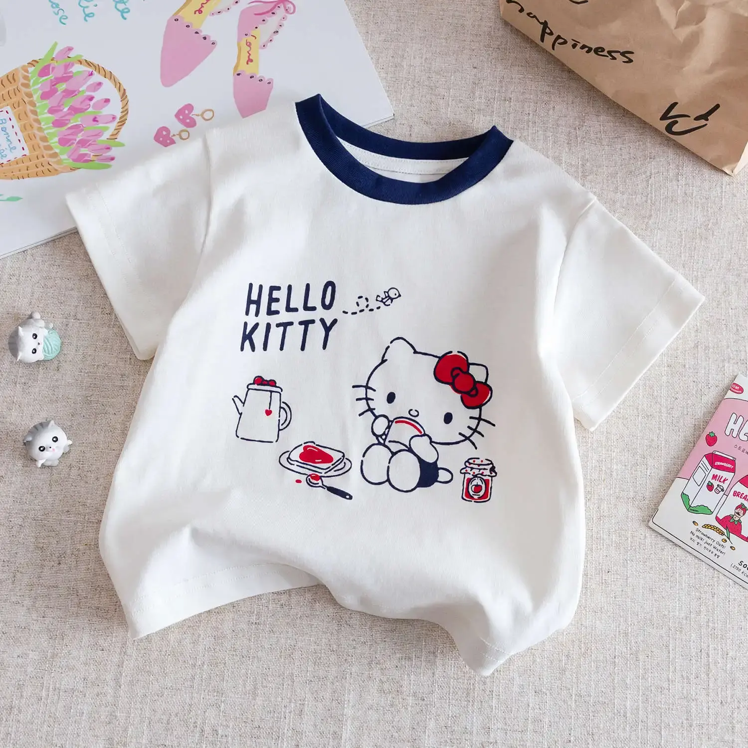 Sanrio hello kitty baby girls summer fashion short sleeve pants suit summer T-shirt top polka-dot pants children's 2pcs clothing