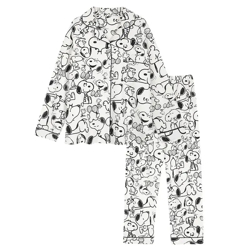 Snoopy Pajamas Women's Spring and Fall Long Sleeve Pants Cardigan Suit Home Clothes Cute Cartoon sleepwear nightgown