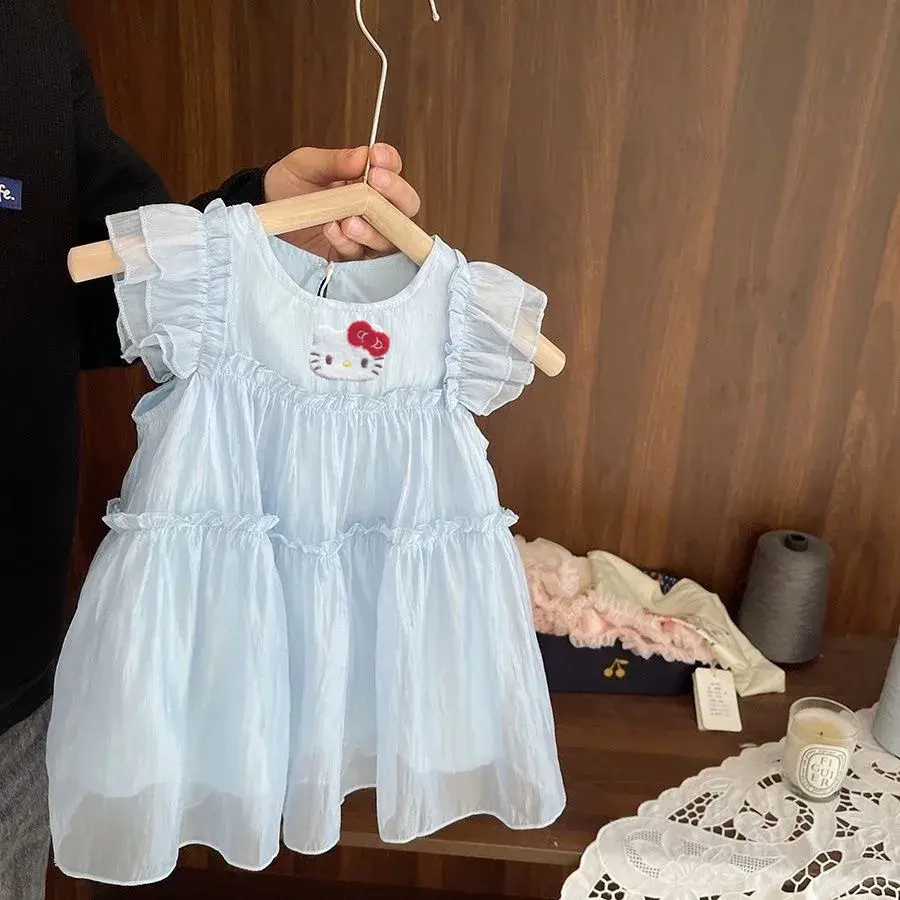 hello kitty children's summer new thin princess sundress Skirt Sanrio short sleeve girls fashion gauze silk sleeveless dress