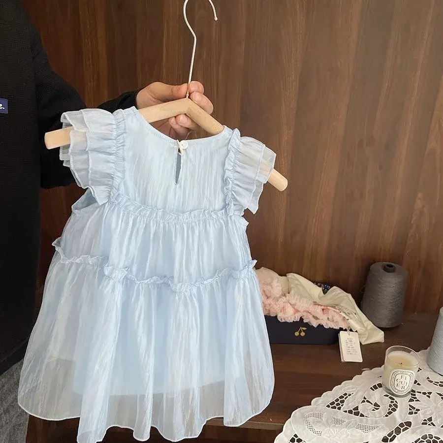 hello kitty children's summer new thin princess sundress Skirt Sanrio short sleeve girls fashion gauze silk sleeveless dress