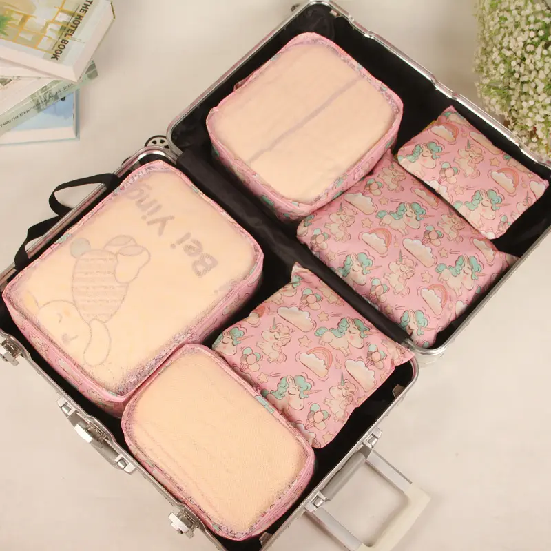 6pcs dust-proof storage wash handbag travel cosmetic bag Doraemon travel folding clothes finishing underwear storage bag