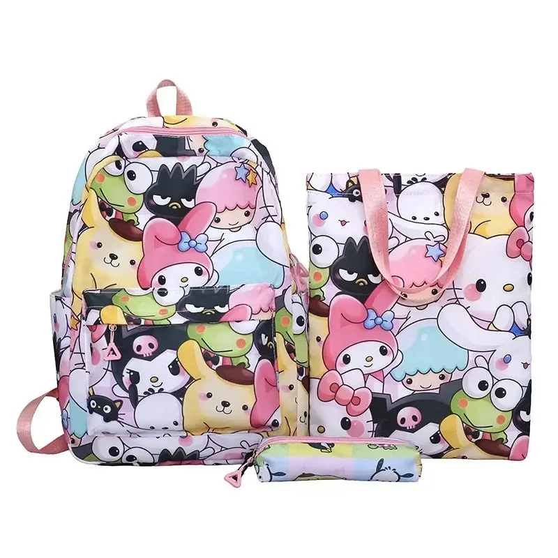 3pcs student girl  boy shoulder messenger bag Sanrio hello kitty cartoon backpack kuromi schoolbag remedial bag pencil case