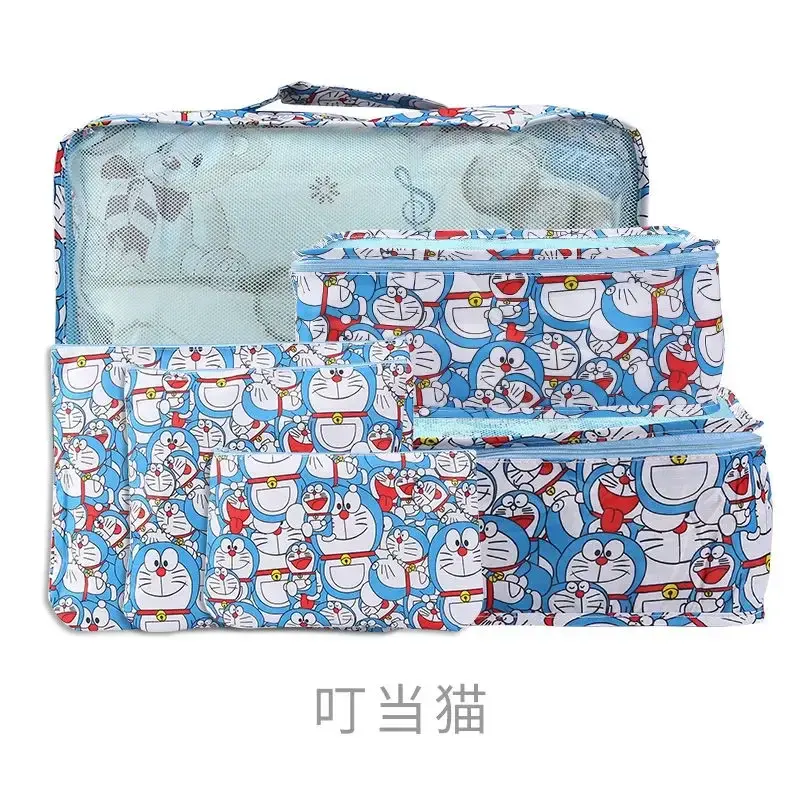 6pcs dust-proof storage wash handbag travel cosmetic bag Doraemon travel folding clothes finishing underwear storage bag